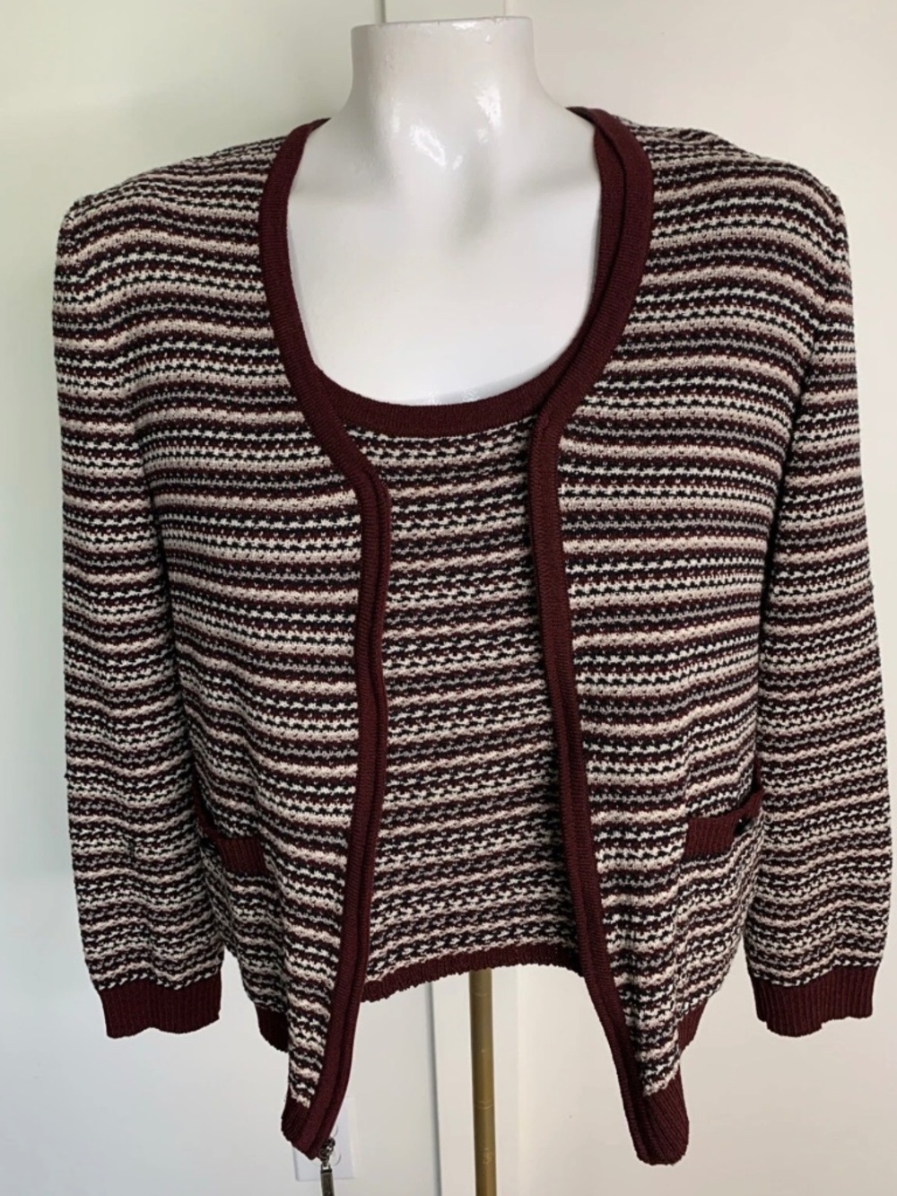 St John Sport Size PM Full Zip V-Neck Cardigan Sweater & Matching Shell